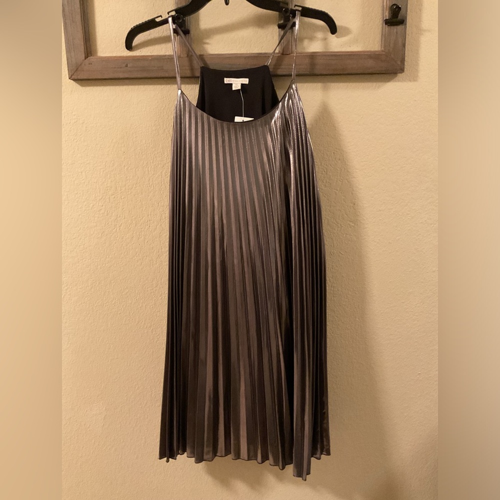 Metallic Silver/Gray Pleated Dress